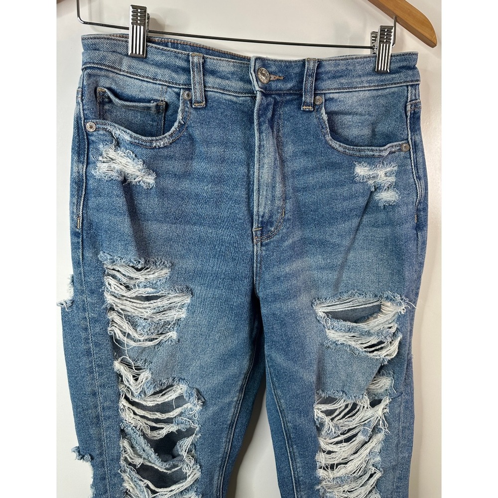 American Eagle Distressed Mom Jeans Size 6 Destroyed Ripped Grunge High Rise - Picture 3 of 13